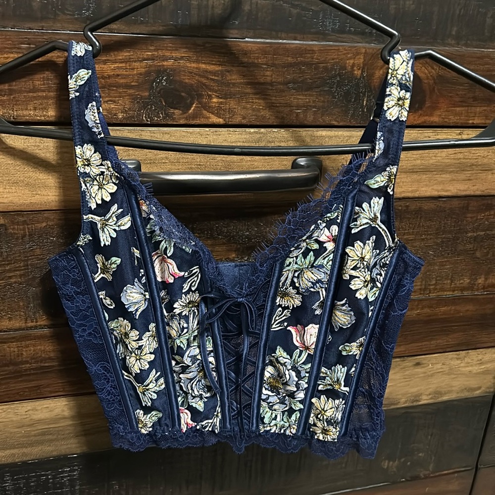 Victoria secret dream angels corset blue floral pattern